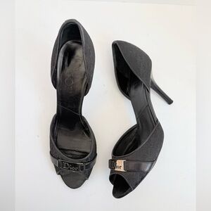 Christian Dior Vintage Black logo plaque trotter peep toe D’orsay pumps EU 39.5
